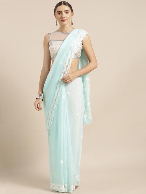 women's embroidered saree with blouse - 12101705 - Very Small Image - 1