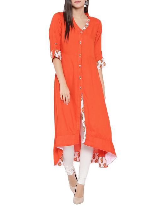 orange rayon long kurta - 12103401 - Very Small Image - 1