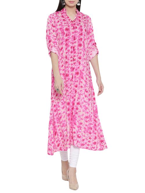 pink rayon long kurta - 12103412 - Very Small Image - 1