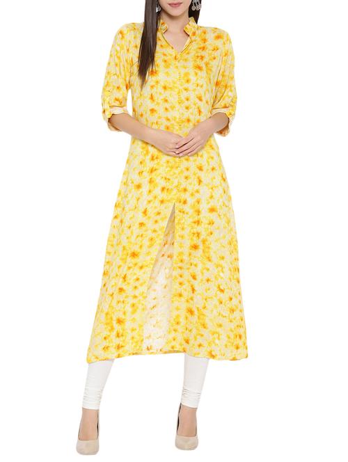 yellow rayon long kurta - 12103414 - Very Small Image - 1