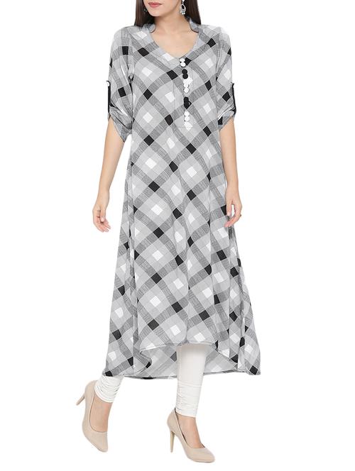black and white rayon long kurta - 12103415 - Very Small Image - 1