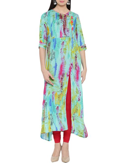 blue rayon high slit long kurta - 12103432 - Very Small Image - 1