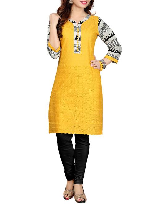 yellow cotton aline kurti - 12104135 - Very Small Image - 1