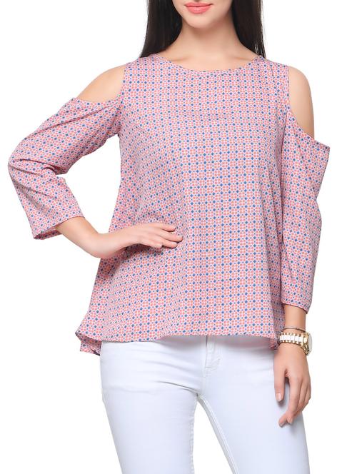 pink printed crepe regular top - 12104556 - Very Small Image - 1