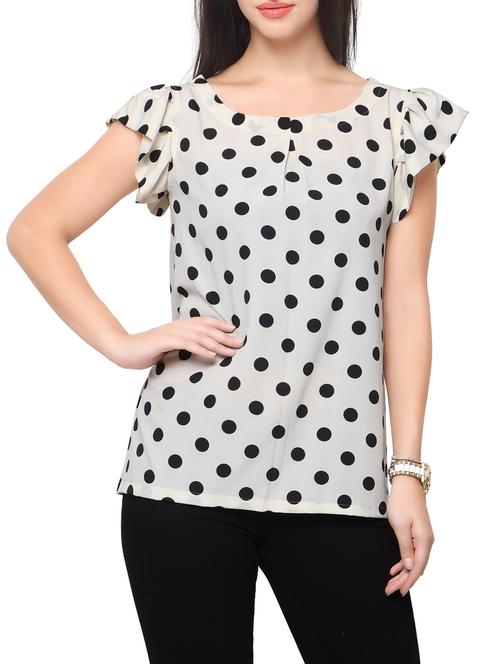 white polka dots printed crepe regular top - 12104561 - Very Small Image - 1