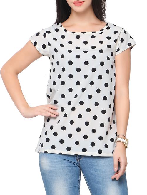 white polka dots printed crepe regular top - 12104564 - Very Small Image - 1