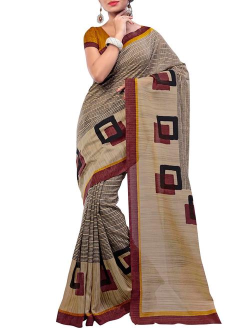 beige silk blend saree with blouse - 12104824 - Very Small Image - 1