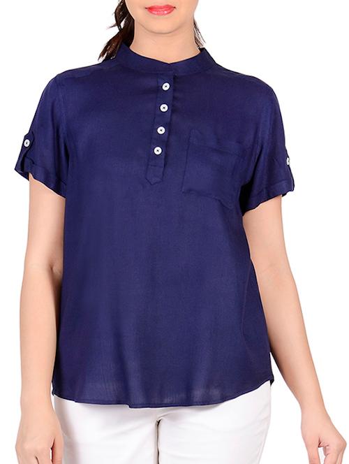 navy blue viscose top - 12105353 - Very Small Image - 1