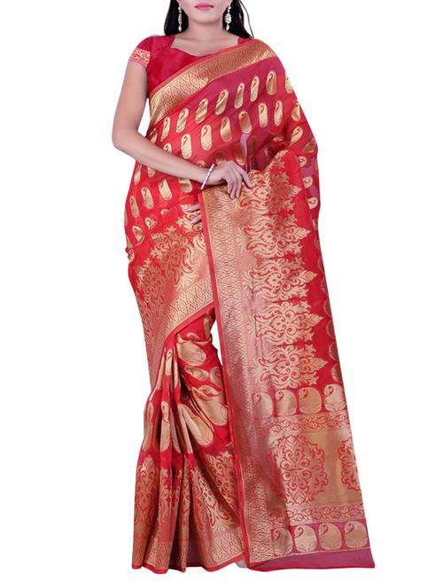 multi colored silk banarasi saree with blouse - 12105528 - Very Small Image - 1