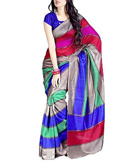 multi colored cotton banarasi saree with blouse - 12105639 - Very Small Image - 1