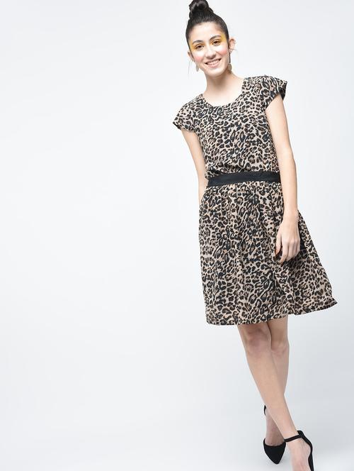 taupe animal print crepe dress - 12107553 - Very Small Image - 1