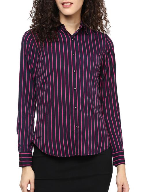 blue striped crepe regular shirt - 12107589 - Very Small Image - 1