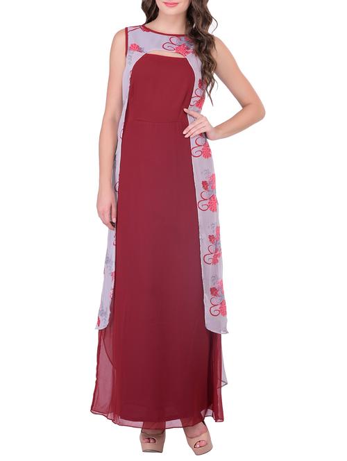 dark red georgette maxi dress - 12108112 - Very Small Image - 1