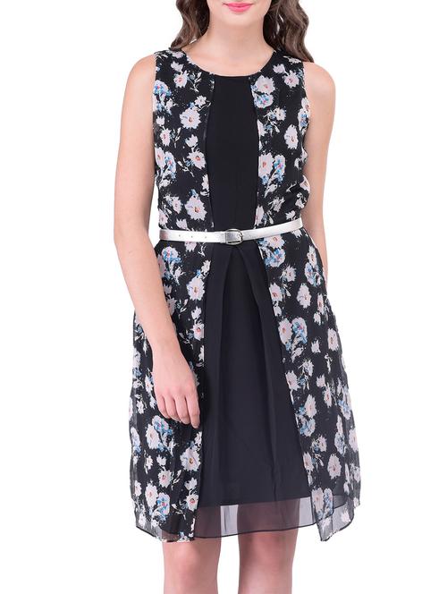 black georgette belted dress - 12108127 - Very Small Image - 1