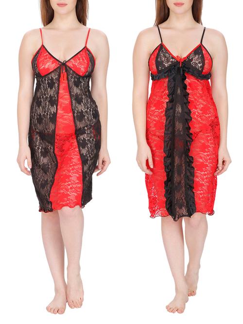 red and black net babydoll (set of 2) - 12110597 - Very Small Image - 1