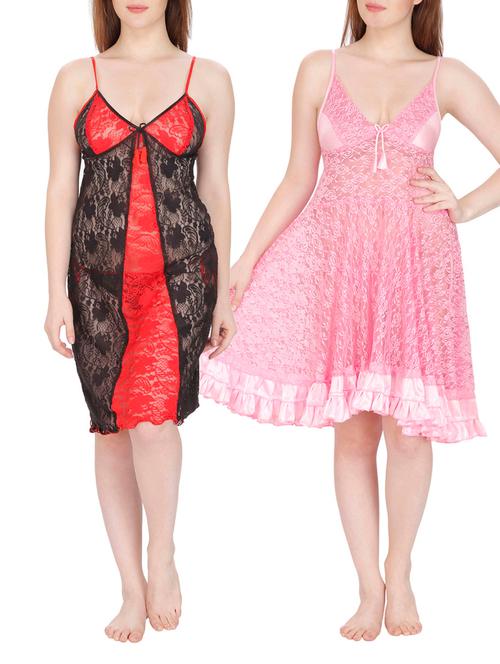 multi colored net babydoll (set of 2) - 12110598 - Very Small Image - 1