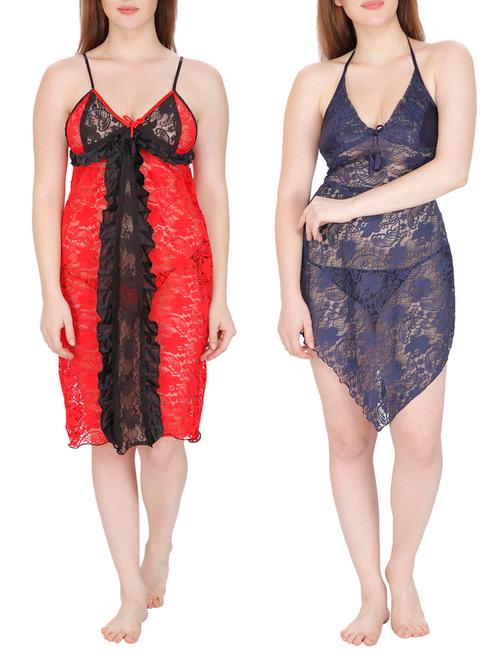 multi colored net babydoll (set of 2) - 12110604 - Very Small Image - 1