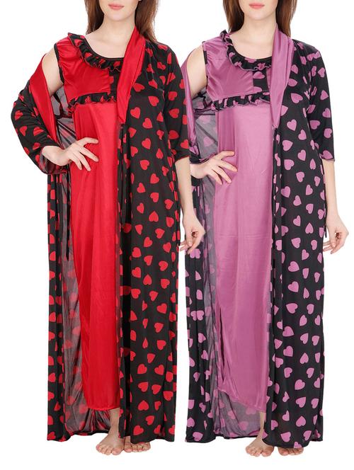 multicoloured printed cotton night robe (set of 2) - 12110639 - Very Small Image - 1