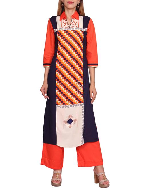 orange rayon straight kurti - 12114604 - Very Small Image - 1