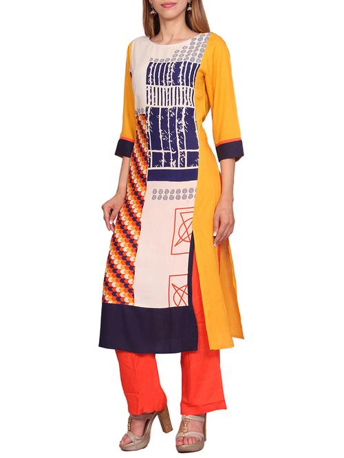 yellow rayon straight kurta - 12114606 - Very Small Image - 1
