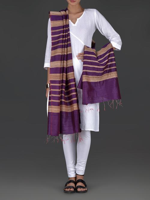 violet hand woven raw silk dupatta - 1211594 - Very Small Image - 1