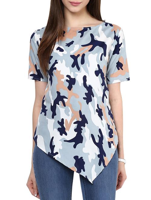 blue printed crepe top - 12117012 - Very Small Image - 1