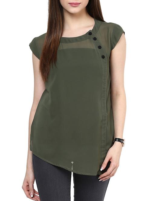 solid green georgette top - 12117013 - Very Small Image - 1