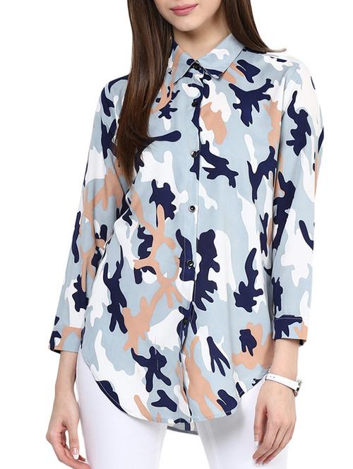 blue printed crepe shirt - 12117016 - Very Small Image - 1