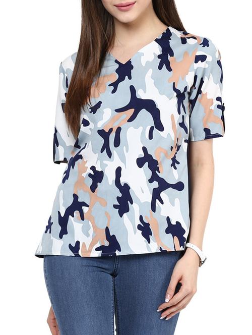 light blue printed crepe top - 12117020 - Very Small Image - 1