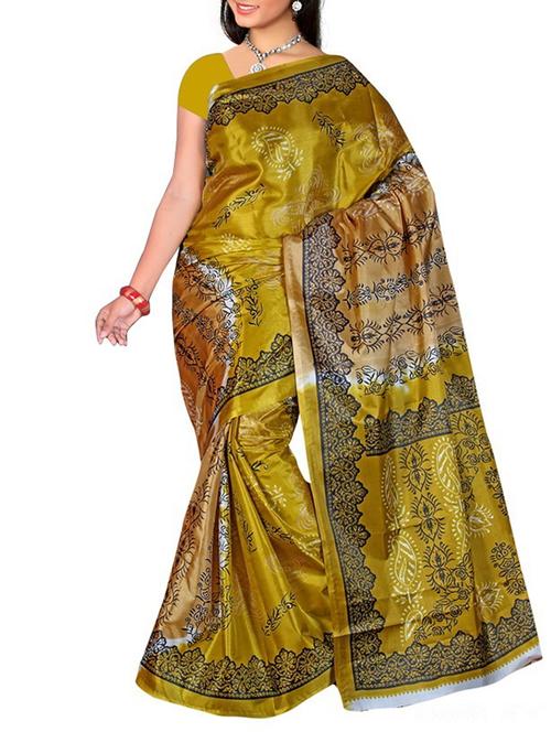 green silk printed saree with blouse - 12118220 - Very Small Image - 1