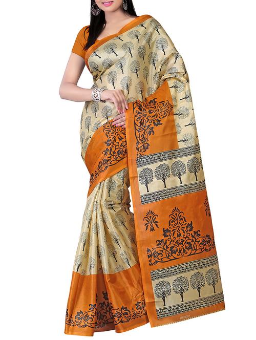 yellow silk printed saree with blouse - 12118244 - Very Small Image - 1