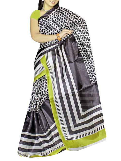 green silk printed saree with blouse - 12118263 - Very Small Image - 1