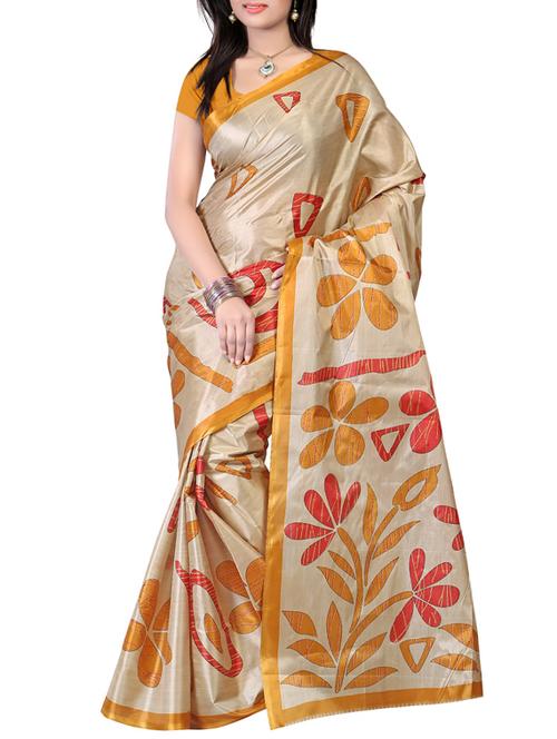 yellow silk printed saree with blouse - 12118267 - Very Small Image - 1