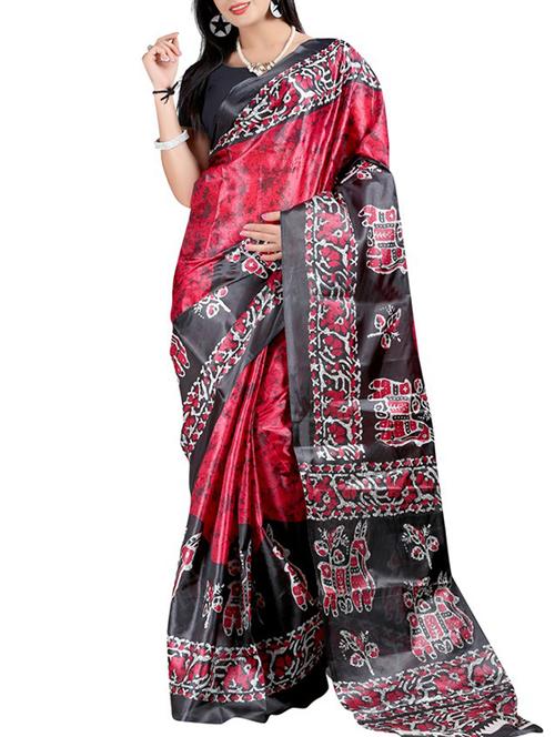 orange silk printed saree with blouse - 12118287 - Very Small Image - 1