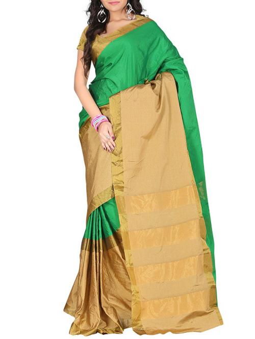 green silk printed saree with blouse - 12118295 - Very Small Image - 1