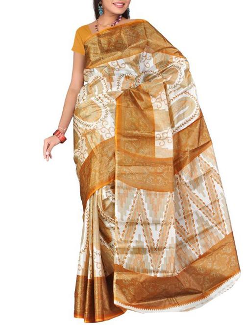 yellow silk printed saree with blouse - 12118317 - Very Small Image - 1