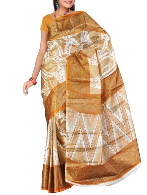 yellow silk printed saree with blouse - 12118335 - Very Small Image - 1