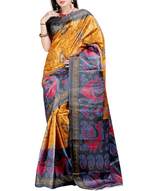 orange silk printed saree with blouse - 12118344 - Very Small Image - 1