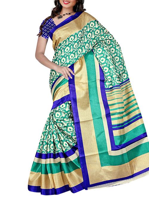 green silk printed saree with blouse - 12118358 - Very Small Image - 1