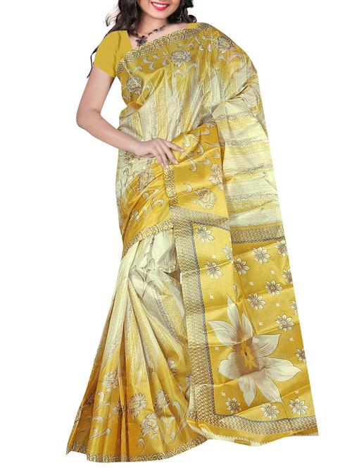 green silk printed saree with blouse - 12118415 - Very Small Image - 1