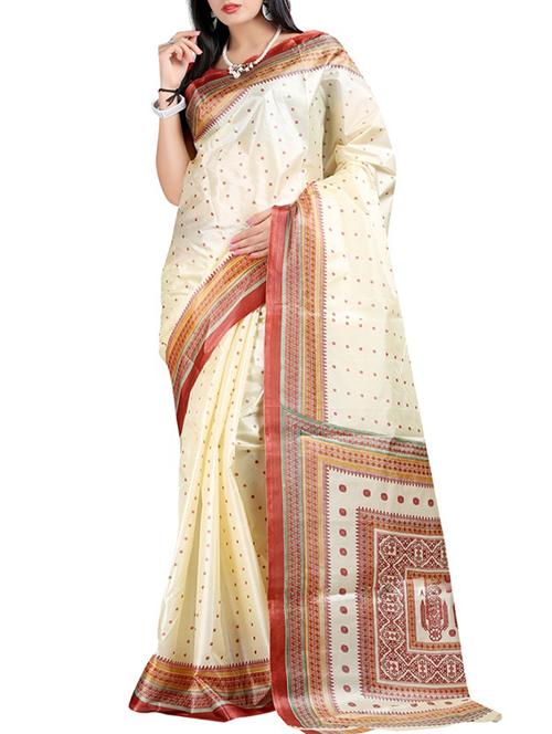 orange silk printed saree with blouse - 12118429 - Very Small Image - 1