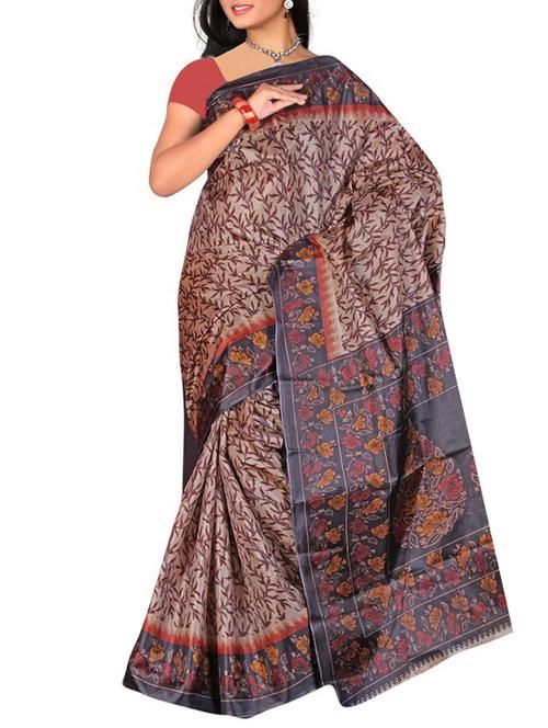 yellow silk printed saree with blouse - 12118444 - Very Small Image - 1