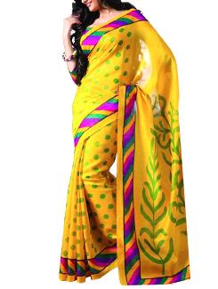 yellow silk printed saree with blouse - 12118450 - Very Small Image - 1