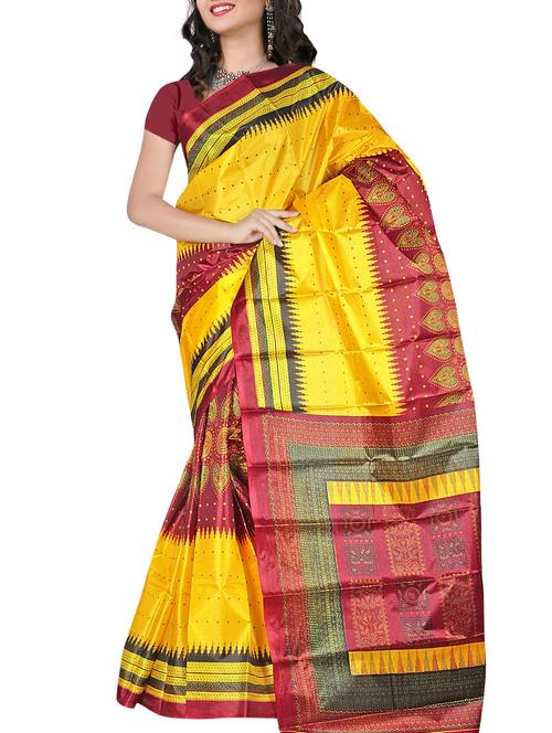 yellow silk printed saree with blouse - 12118451 - Very Small Image - 1