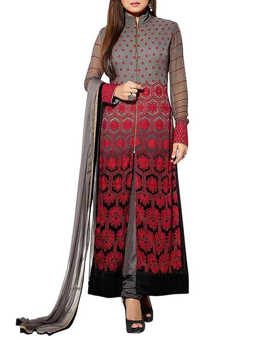 grey georgette unstitched suit - 12118595 - Very Small Image - 1