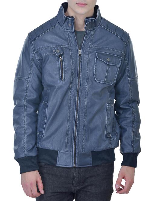 blue leather casual jacket - 12118774 - Very Small Image - 1