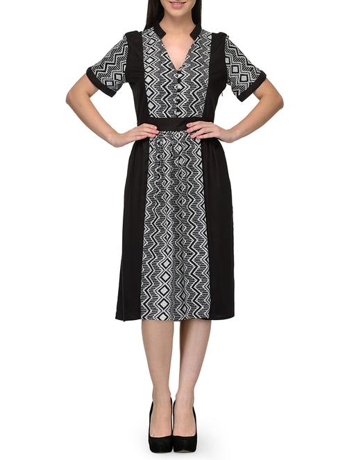 black printed viscose a-line dress - 12118939 - Very Small Image - 1
