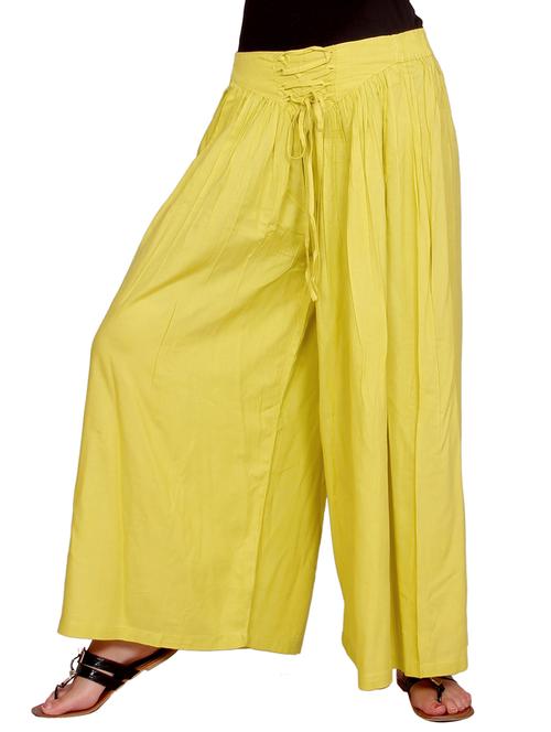 yellow rayon palazzos - 12121594 - Very Small Image - 1