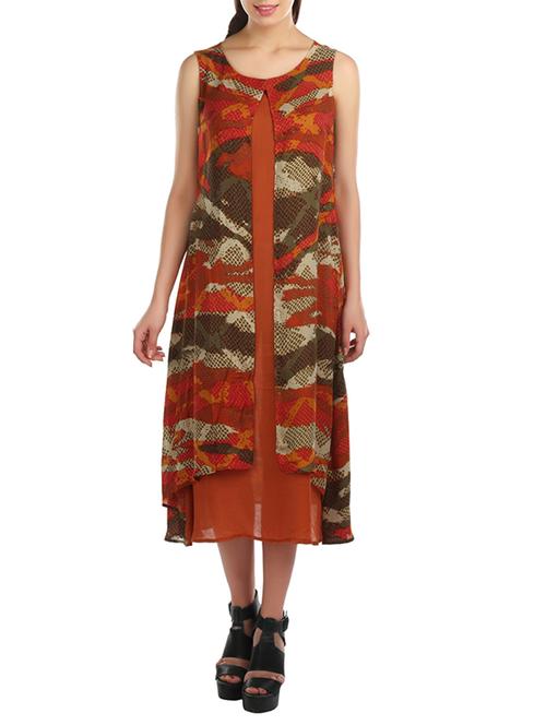 orange rayon layered dress - 12122936 - Very Small Image - 1