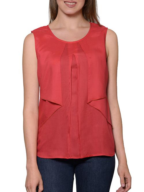 solid red silk blend top - 12125400 - Very Small Image - 1